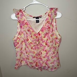 Pierre Cardin Y2K Pink and Red Ruffled Cherry Print Blouse size 12